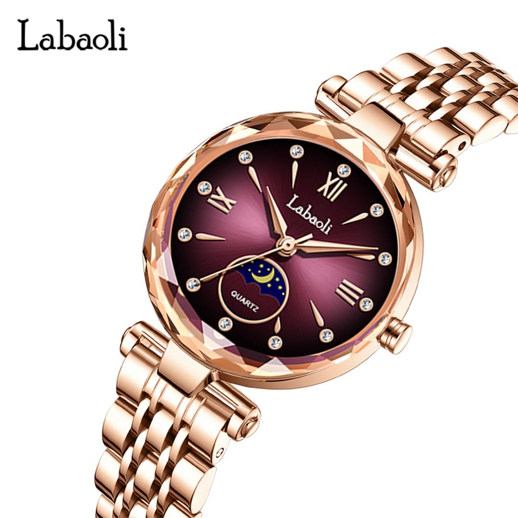 Rose Gold Watch with Brand Stainless Business Gift for Purple Women's Crystals, Stylish, Waterproof, Name, Steel, Watch, Luxury, Cute, Her,