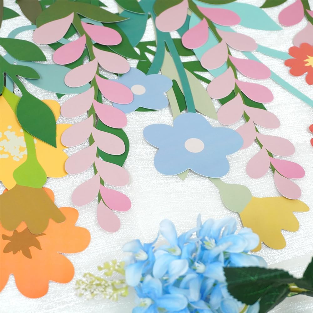 Flower Banner, Groovy Boho Floral Leaf Banner, Double-Sided Waterproof Colorful Wildflower Party Decorations for Birthday Garden Wedding Backdrop