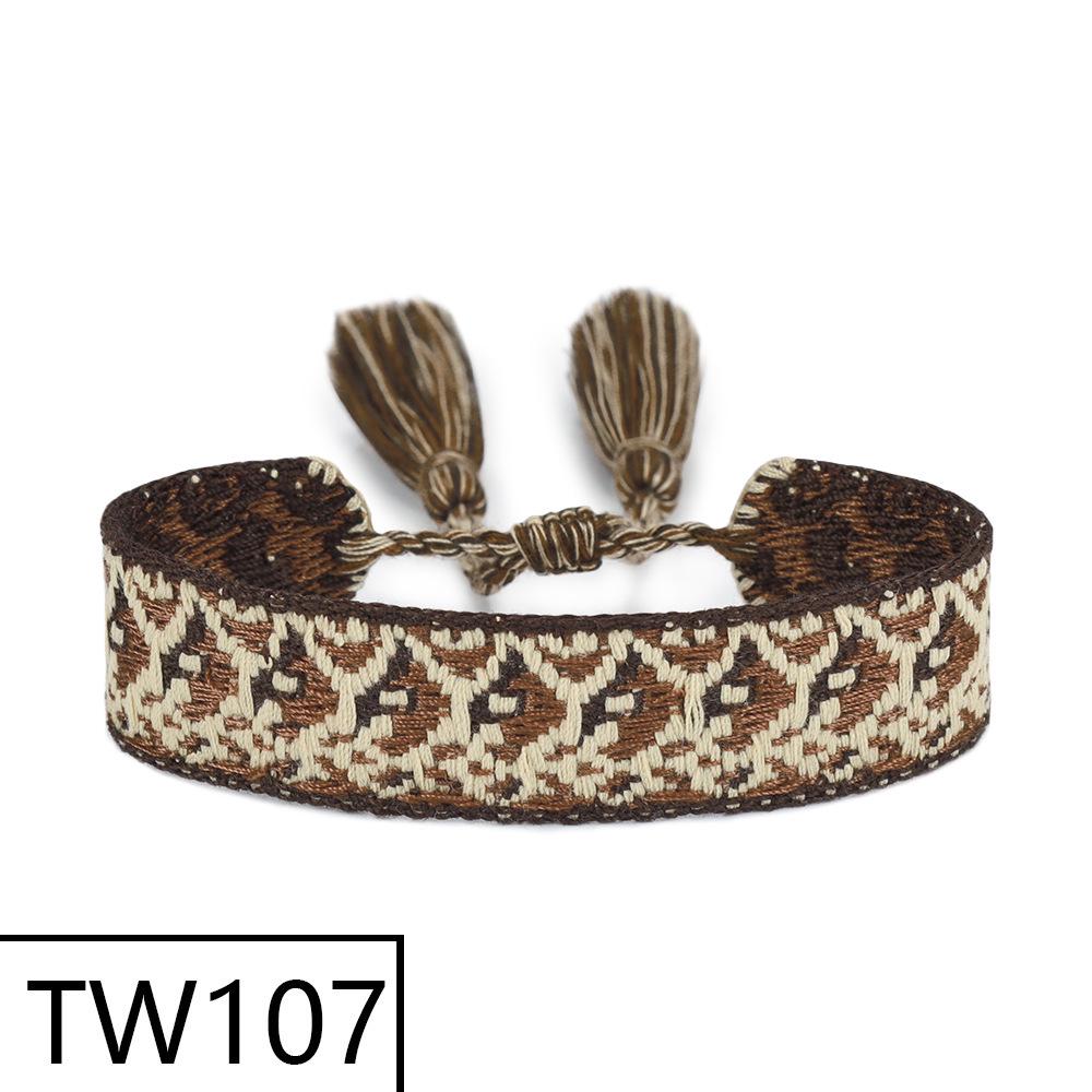 Handmade Bohemian Embroidered Logo Tassel Bracelet - Ethnic Style Friendship Band