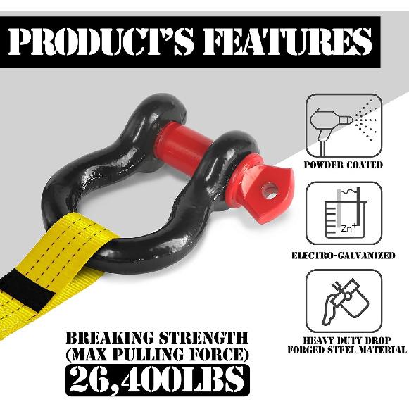 2 Pcs 1/2" D Ring Shackle 12 Ton (26,455 lbs) Maximum Break Strength with 5/8