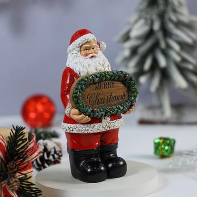 Χριστουγεννιάτικη Διακόσμηση Άγιος Βασίλης Ρητινένιο Άγαλμα για Εορταστική Οικιακή Έκθεση Διακοσμητικό με Εορταστική Πινακίδα που Κρατά για Ράφι & Τζάκι