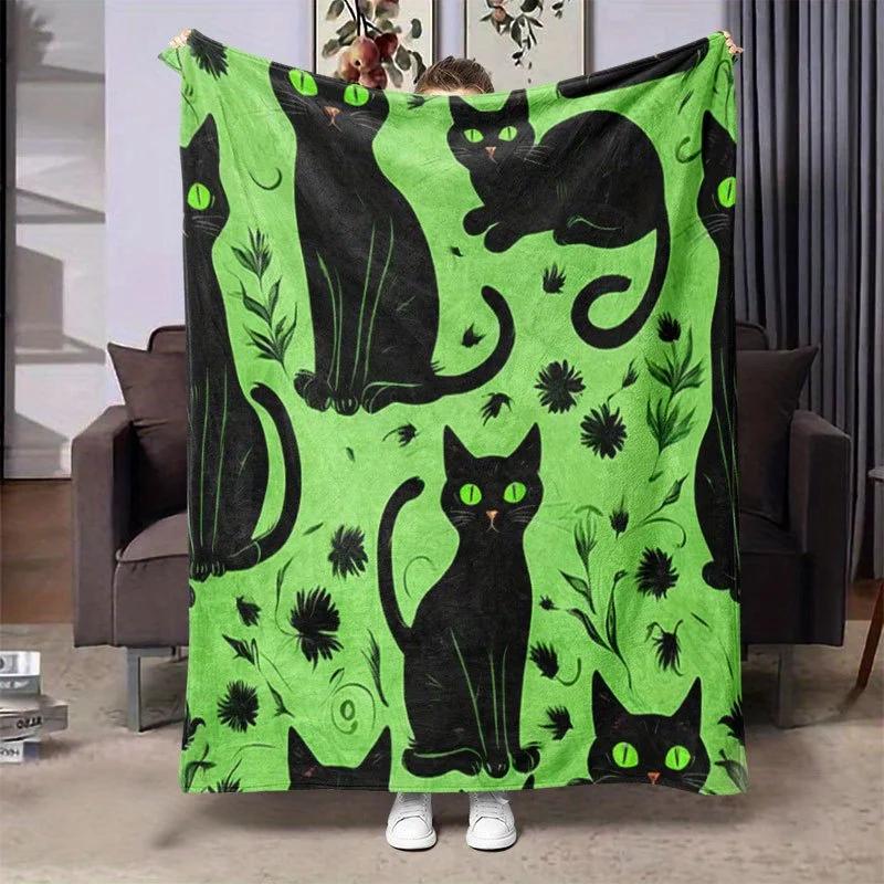 Pc Whimsical Black Cat Floral Print Flannel Blanket Soft Warm AllSeason Throw for Sofa Bed or Camping Perfect Gift