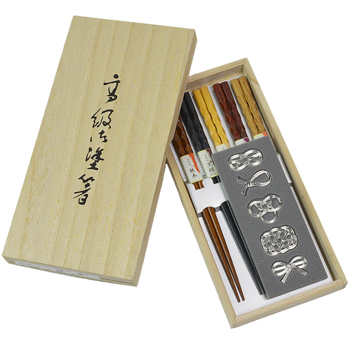 Dento Honpo Yamanaka Lacquerware x Nousaku Wooden Chopsticks and Chopstick Rest Set of in a Paulownia Wood Nousaku Takaoka Copperware Chopstick