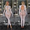 Sexy Langarm Bodysuit Damen Rot Floral Spitze Durchsichtig Rückenfrei Transparentes Netz Jumpsuit Eng Anliegend Bodycon Dessous Exotische Kleidung