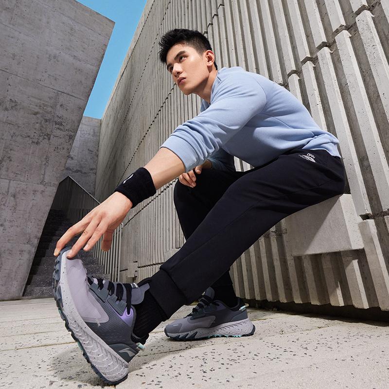 Li-Ning Solid Color Mid Waist Fleece Knit Sports Pants Men Bottoms Black AKLT793-3