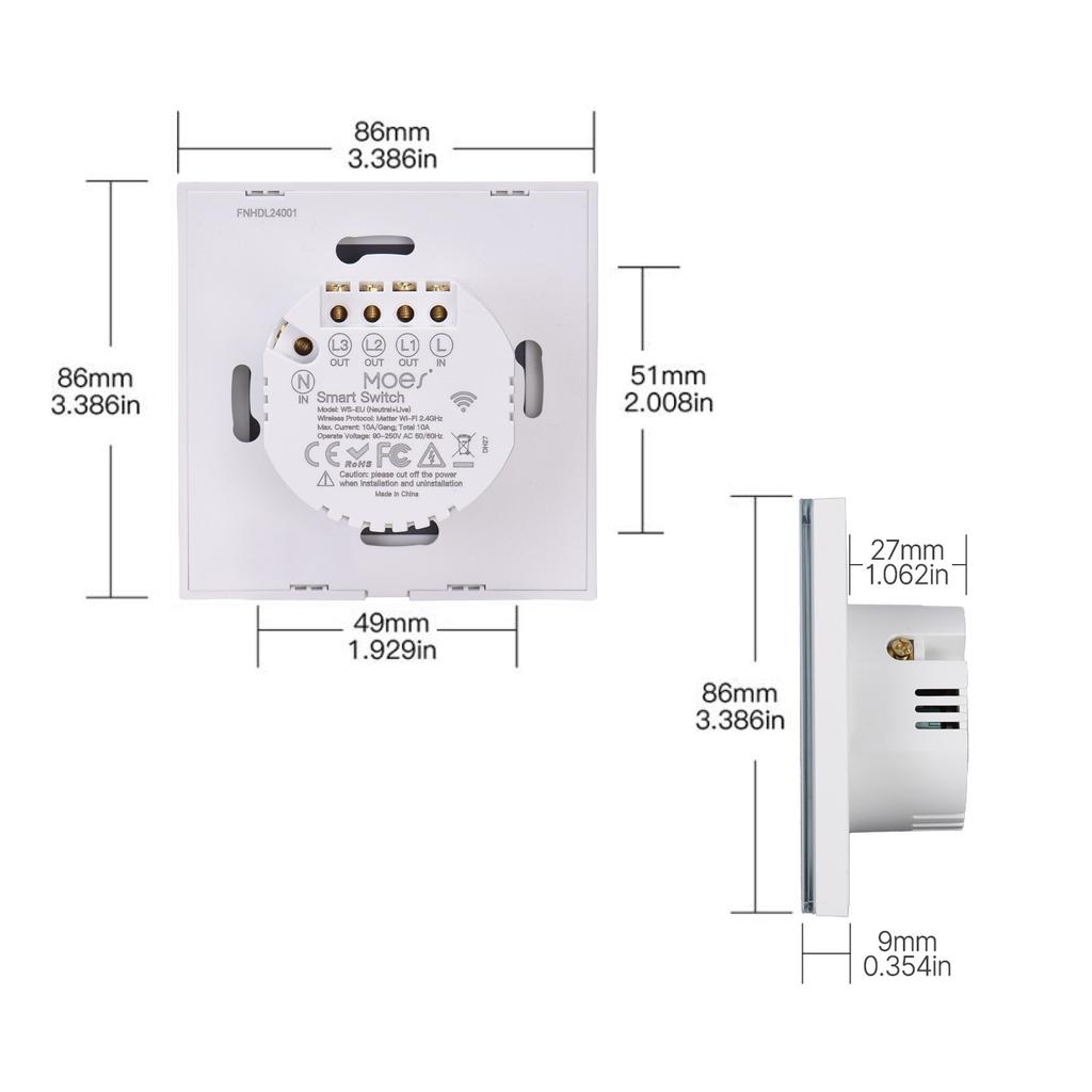Matter WiFi Glasschalter Wand Touch Lichtschalter Glasplatte APP Drahtlose Fernbedienung Smart Home