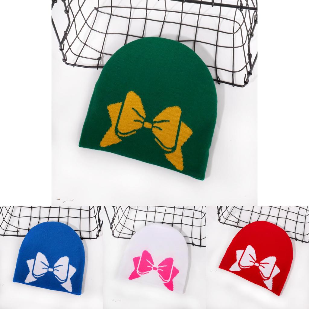 Knitted Cap With Bowknot Design And Heat Retention For Casual Street Style