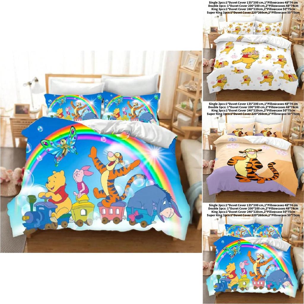Set Biancheria da Letto per Bambini Winnie the Pooh in Flanella e Colori Vivaci per Decorazione Stanza Bambini