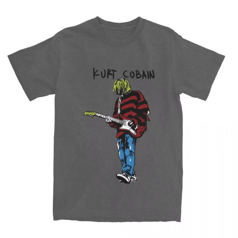Unisexs Women Kurt Guitar TShirts stripey Cobain Cotton Tops Summer Vintage Short Sleeve T Shirt O Neck Harajuku Tshirt Big Size
