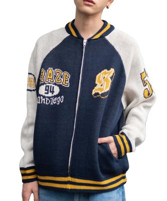 WEGO Unisex Jacquard Knit Stadium Size Navy Jacket, Outerwear, Streetwear, Casual, Fall/Winter, Gift, Men's, M,