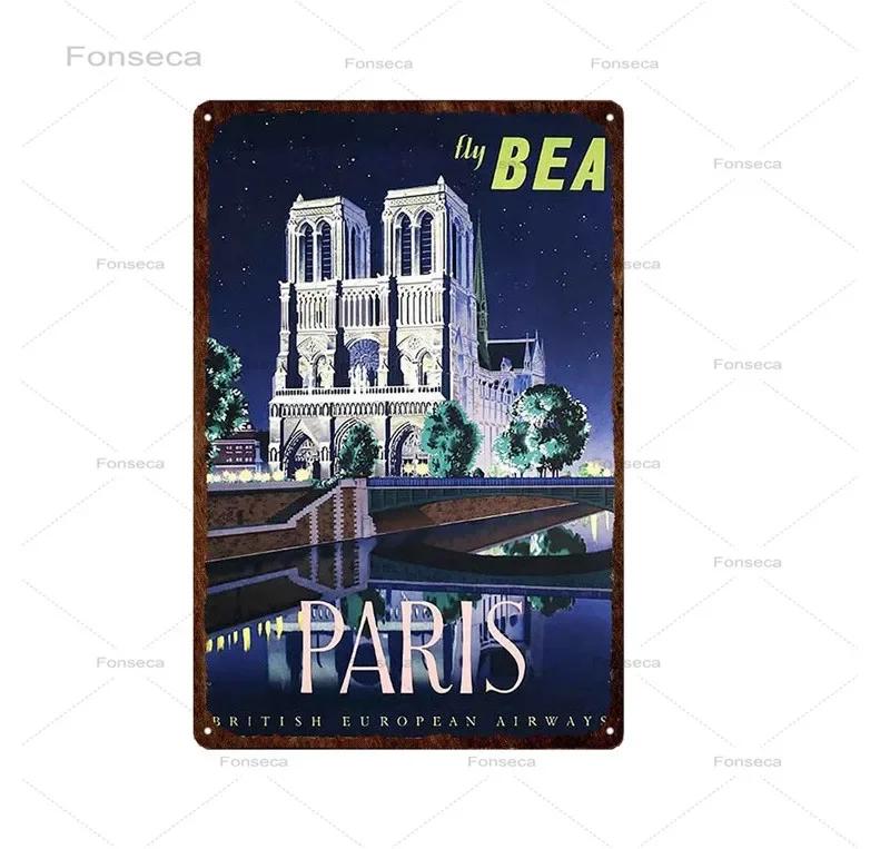 Paris Roma City Metal Sign Vintage Metal Plaque Travel Plates Decor For Bar Home Wall Decor Tin Sign Landscape Poster