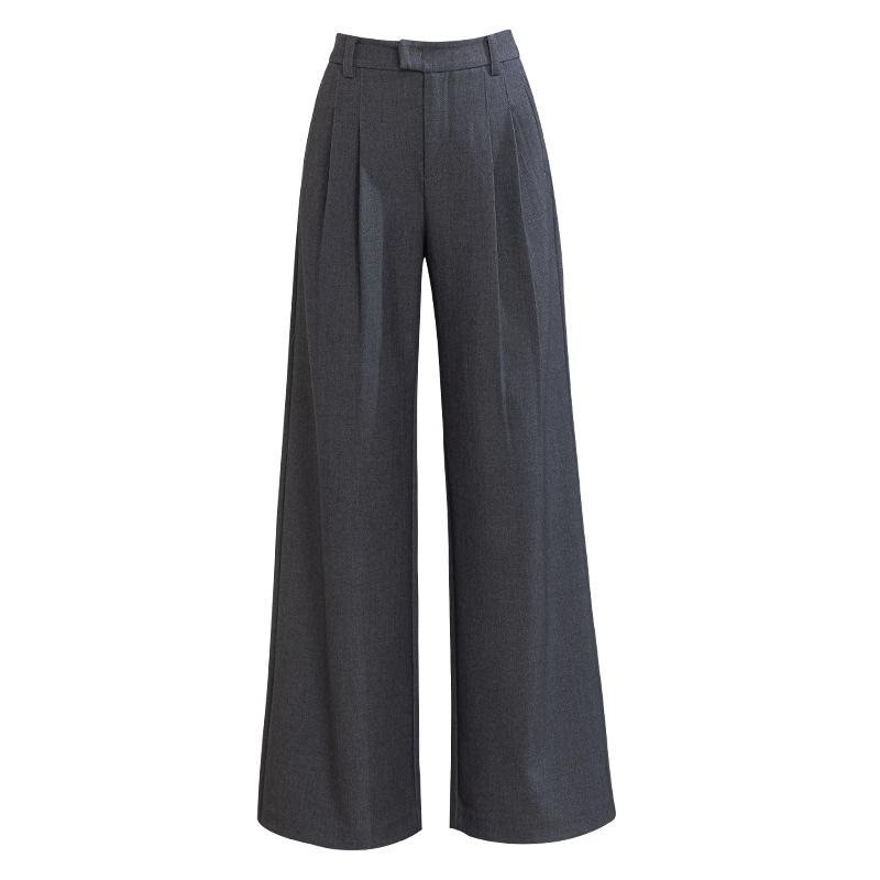 Xin Ge Wool Tr Drape Suit Wide-Leg Pants Women'S Autumn High Waist Double Pleated Design Loose And Thin Commuter Pants