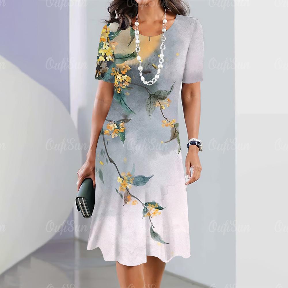 Ilusad naiste kleidid 3D lilledega trükitud naisterõivad vabaaja A-lõikeline seelik ülisuured O-kaelusega topid suvine elegantne naiste kleit