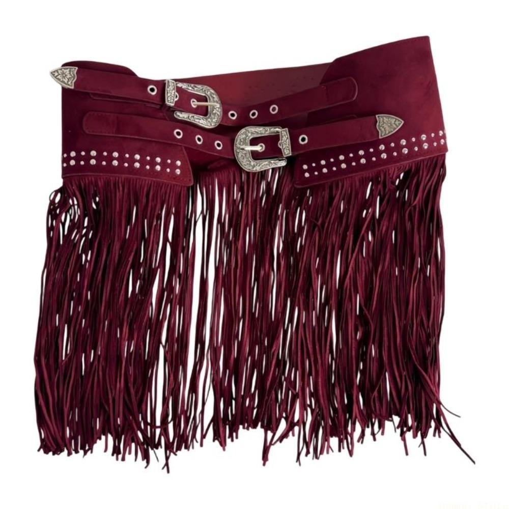 Mjuk matt look Franskad Midjebälte Mocka Dubbelspänne Mode Boho Bälte För Kvinnor