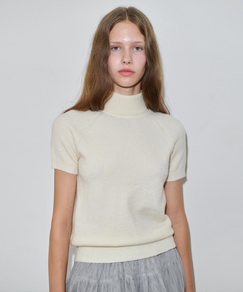 SINOON Rabbit Tie Half Sleeve Turtleneck Knit (Cream)
