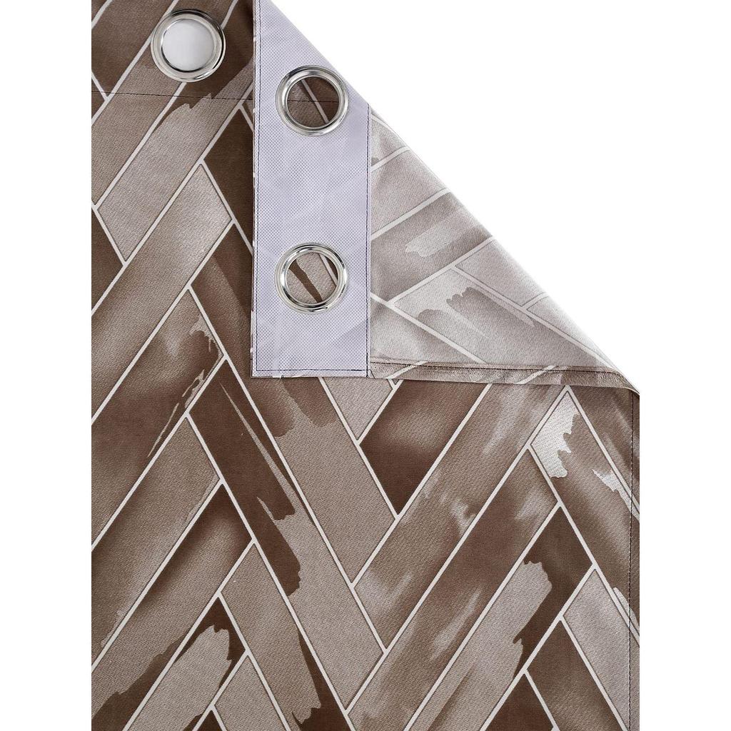 2 Pieces Geometrical Panel Eyelet Polyester Curtains  Brown, Eyelet