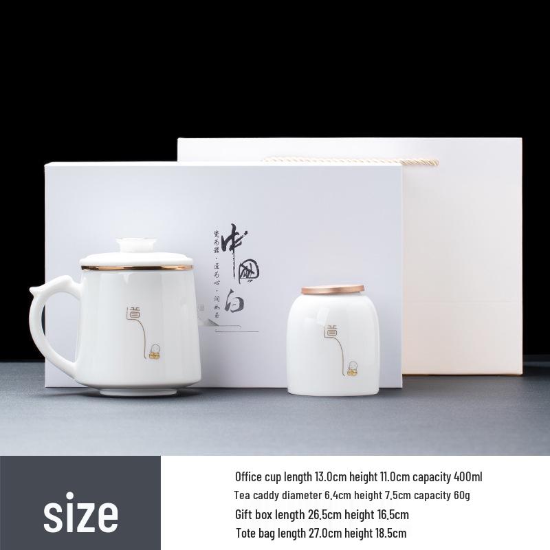 White Porcelain Office Tea Cup with Filter – Mutton Fat Design for Personal Use and Gift
