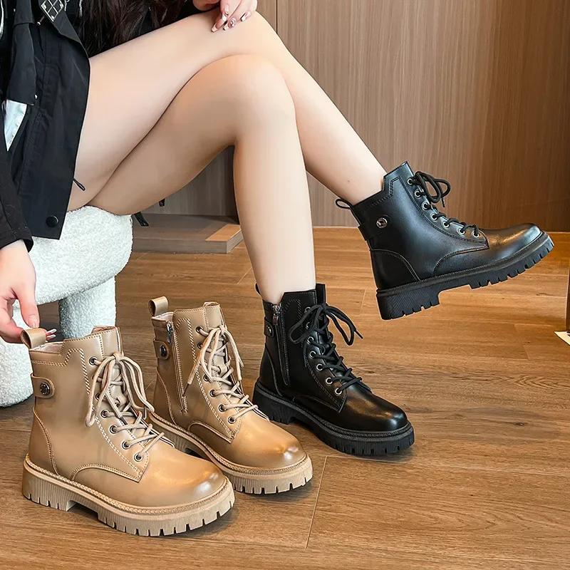 2024 Autumn/Winter New Handsome British Style Side Zipper Short Boots for Women Thick Bottom Casual Boots boots women