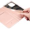 Dux Ducis Wallet Flip Case for iPhone 15 Pro - Pink Cover with Card Holder