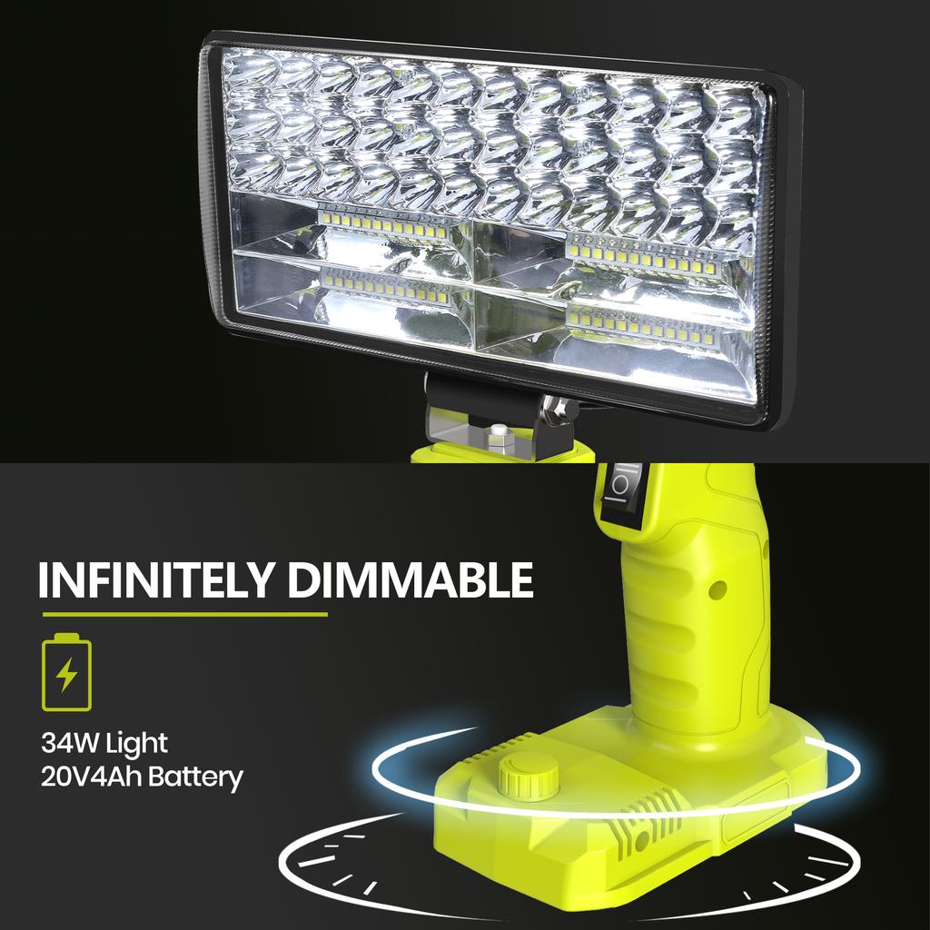 Outdoor Emergency LED Work Light 4000LM 35W Flashlight For Ryobi 18V Lithium P108 P104 Nickel One+ Battery USB Type-C Power Bank