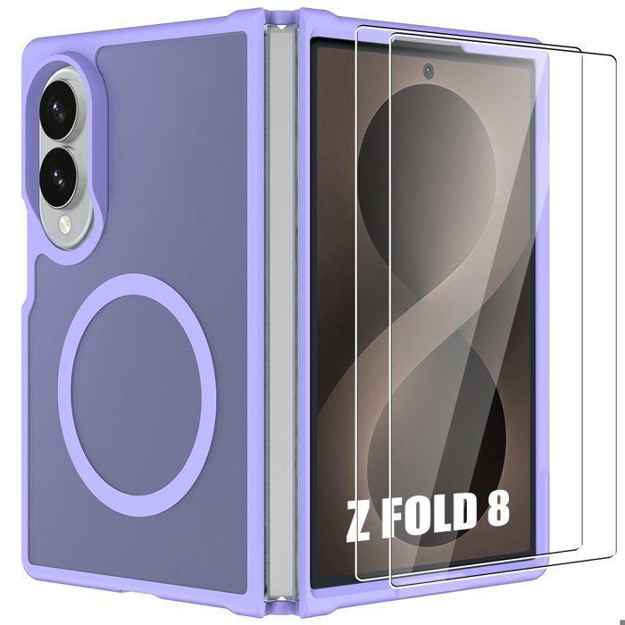 Case for Samsung Galaxy Z Fold 8, with Magnetic Circle - Translucent Purple - 2 Tempered Glasses