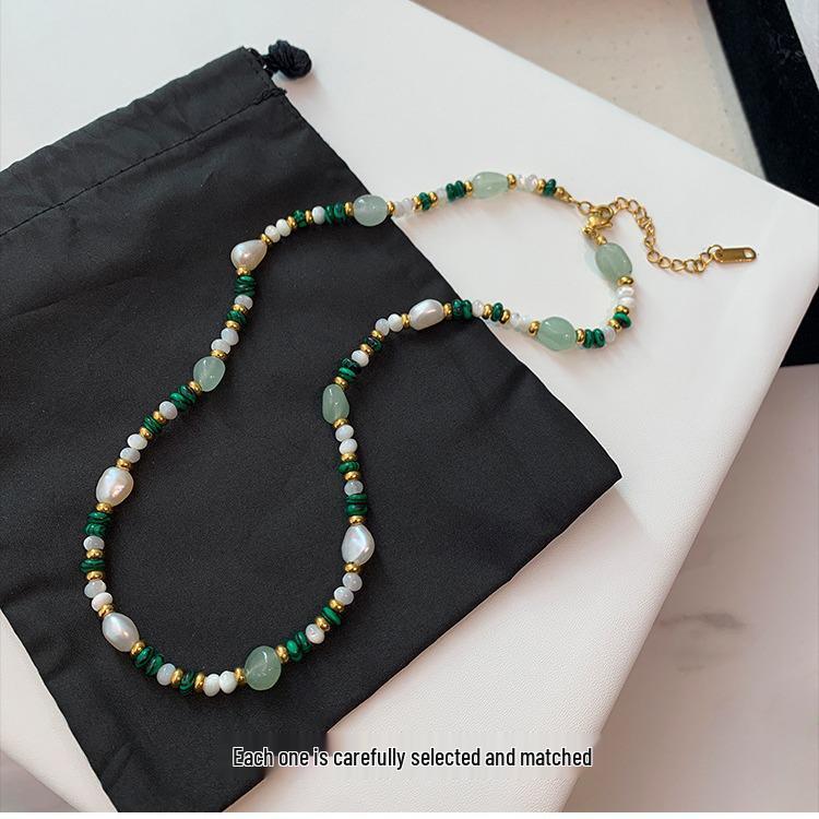 Irregular Freshwater Pearl and Malachite Green Aventurine Necklace - Women's Luxury Natural Stone Choker