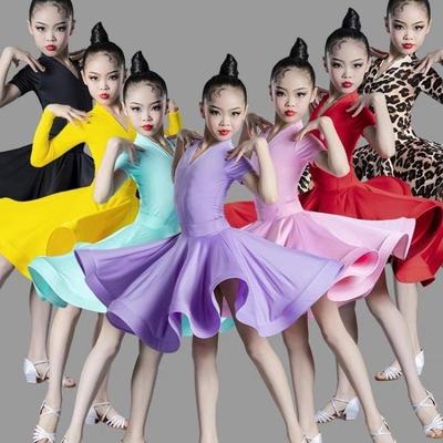 Girls'  Latin Dance Dress Dance Girls' Long Sleeve Split Latin Dance Dress Performance Clothing Two Piece Set