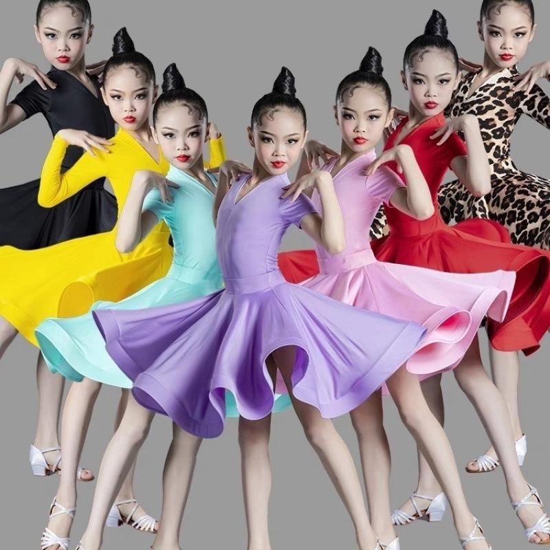 Girls' Latin Dance Dress Dance Girls' Long Sleeve Split Latin Dance Dress Performance Clothing Two Piece Set