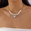 New Elegant Imitation Pearl Beads Necklace for Women Vintage Multilayer Heart Tassels Choker Fashion Jewelry Accessories Gift