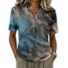 Women's Short Sleeve Henley Button Neck Shirt Cotton Linen Blend Lightweight Casual Top with Abstract Print Pattern for Summer and Spring