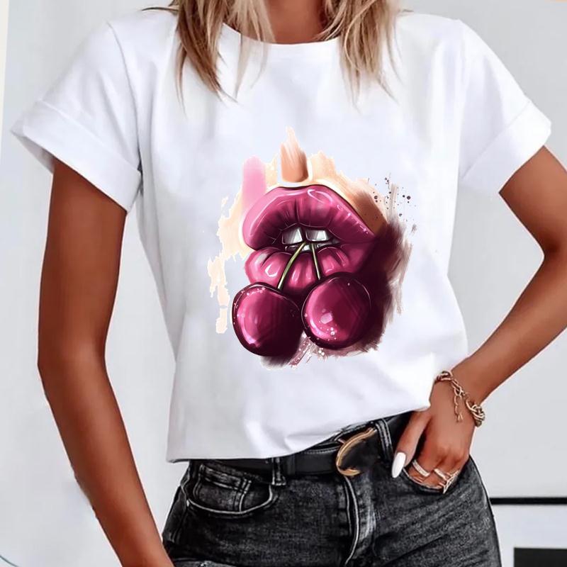 

(Азіатський розмір) Короткі рукави Lip Love Sexy Trend Мила мила жіноча футболка з принтом Літня модна футболка Жіноча базова футболка з графічним малюнком XXL