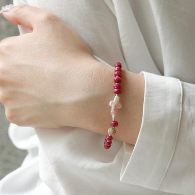 Ruby Freshwater Pearl Gemstone Bracelet Bl0294