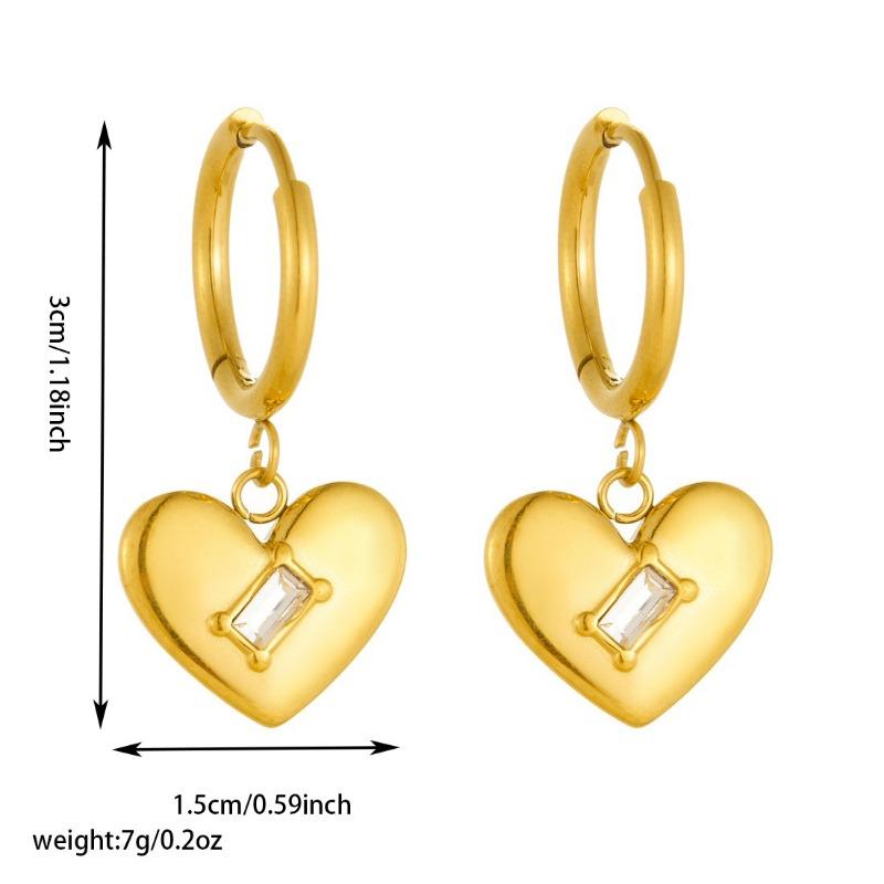 Gold Plated Stainless Steel Crystal Heart Hoop Earrings for Women