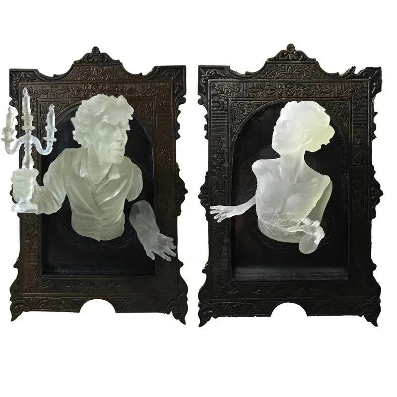 Luminous Ghost In The Mirror Wall Sculpture,Halloween Wall Plaque with Glow Effect, Indoor/Outdoor Creative Decor for Home, Party, Yard