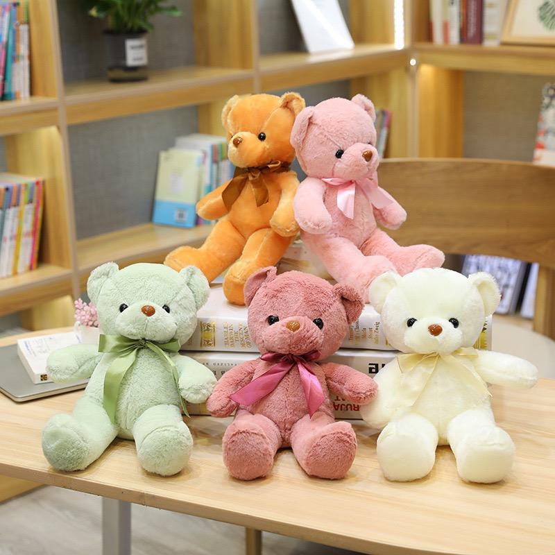 30cm Colourful Bow Bear Plush Toys Stuffed Teddy Bear Soft Colors Animals Doll Wedding Birthday Christmas Gifts Festival Deco