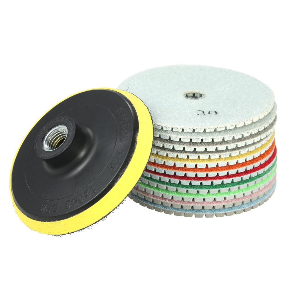 11pcs 4-inch Diamond Wet Polishing Pads Grinding Disc + 1pc Backing Pad for Granite Marble Stone Ceramic Tile Concrete