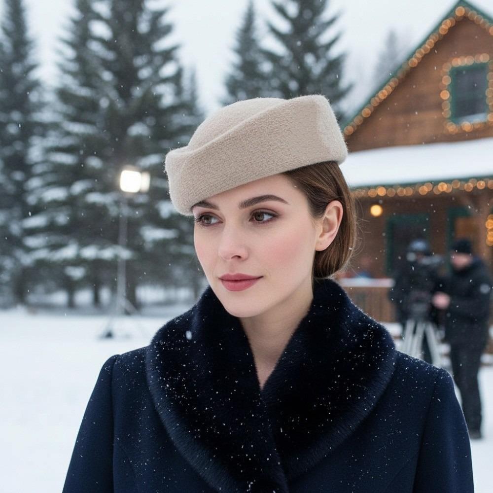 Weicher Stewardessen Pillbox Hut Unifarbener Unifarbener Fedora Warmer Beanie Mütze Herbsthochzeit