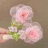 Hairpin Organza Flower Hair Clip with Hand-Crocheted Petals Leaves Sweet Style Bang Hair Pin Hair Accessories