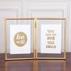 Foldable 3/2 Panel Gold Plated Photo Frame, Double Sided Clear Glass Desktop Display Stand, Photo Frame for 5/6/7/8 Inch Photos