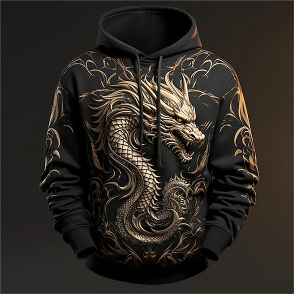 3D Dragon Print Hoodies for Men Hip Hop Trend Harajuku Streetwear Autumn New Sweatshirts Oversized Casual Pullover Tops