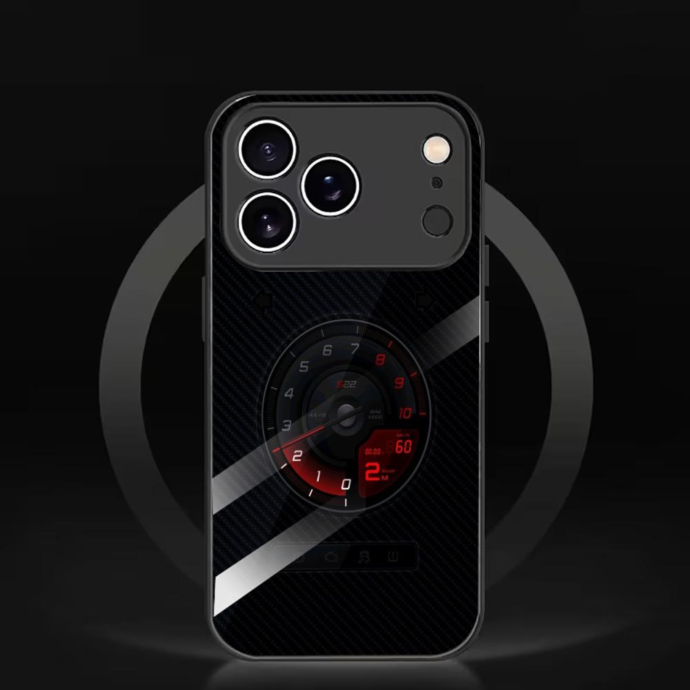 Sporty Red Car Gauge Pattern mobile phones Glass phone case for iphone 17 pro max cover for iPhone 17 16 15 14 13 12 pm Pro Plus