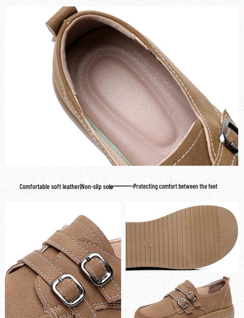 Women's British Style Retro Leather Flats - Casual Spring/Autumn Shoes