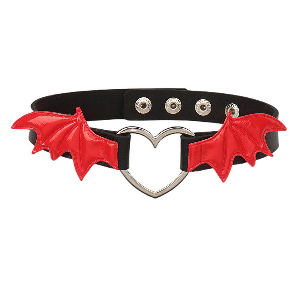 Halloween Fledermausflügel Choker Halskette für Damen Mädchen Punk Herz Chocker Lederhalsband Goth Halskette Schmuck Cosplay Gothic Acces