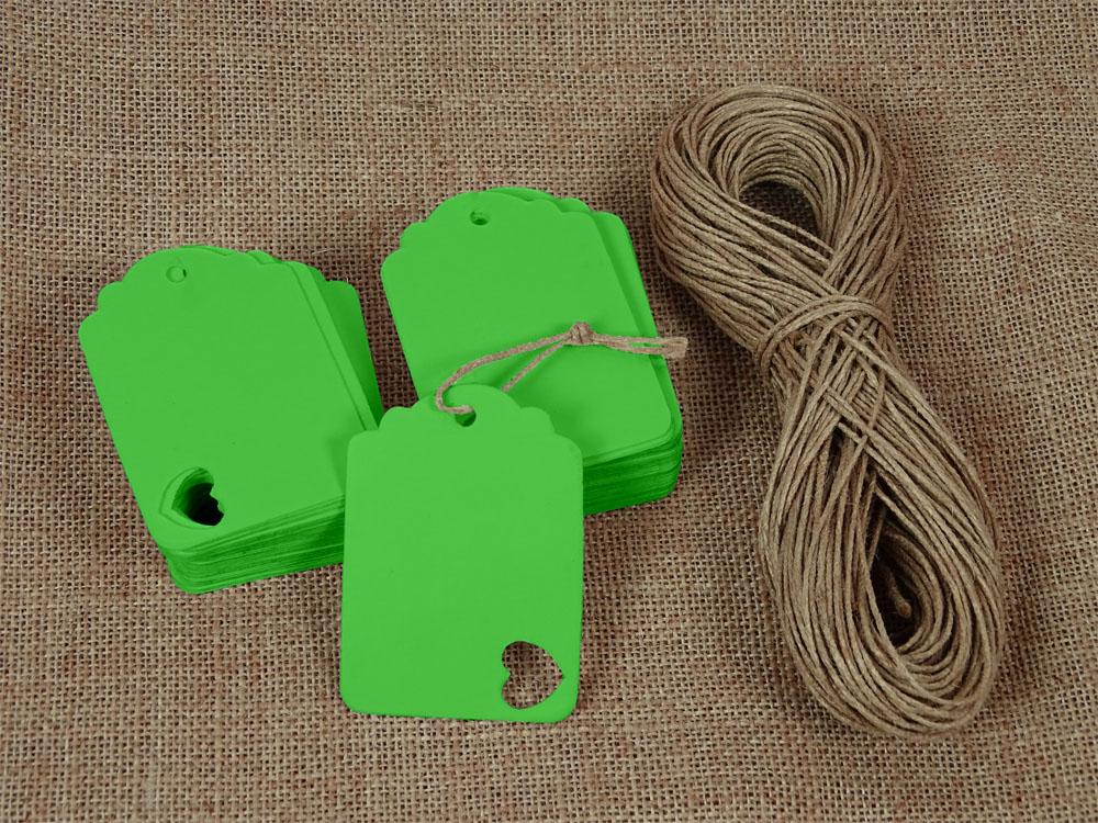 100 Pcs Wedding Favor Hang Tag Rectangular Shape Heart Punched Gift Tags with Free Natural Jute Twine
