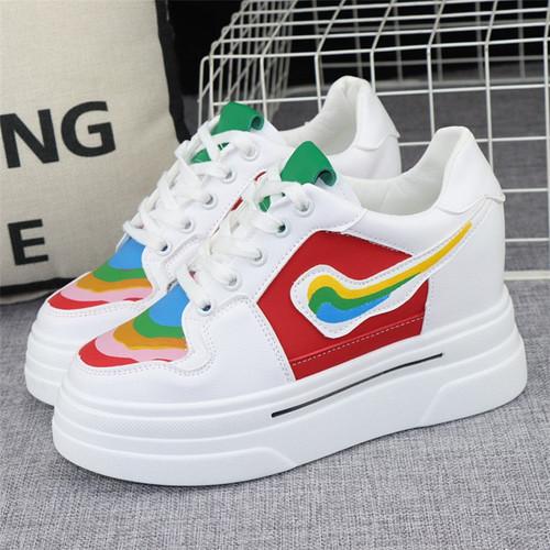 

мода 10СМ Толстоподошвенные Внутренние Высокие Женские Туфли 2024 Весна Горячий Стиль Модная Цветовая Гамма Радужные Белые Туфли Повседневные Кроссовки 40 красный