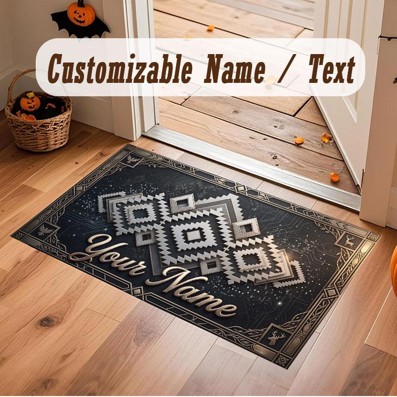 Abstract Geometric Theme Crystal Velvet Floor Rug Personalized Custom Name Text Warm Carpet Home Decoration