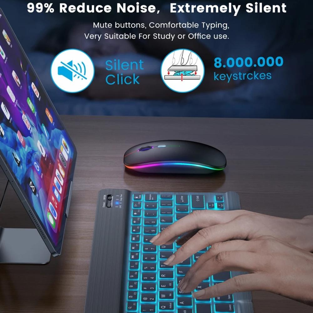10inch RGB Backlit Rechargeable  Bluetooth Keyboard Mouse Wireless Keyboard Bluetooth Mini Keyboard for Spanish Russian Keyboard