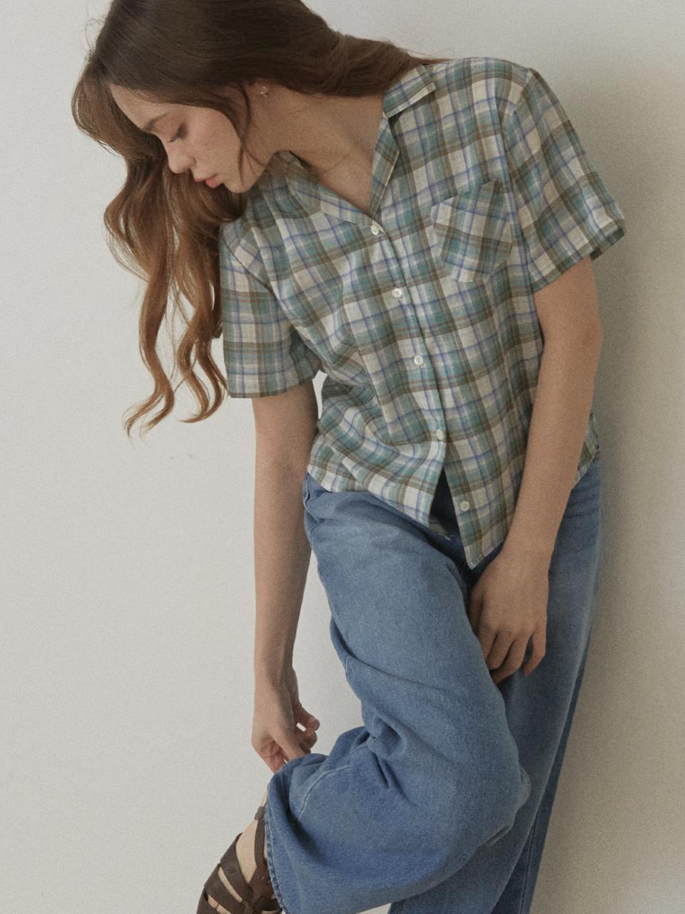 Les Ateliers Gibb Short Sleeve Check Shirt (Green)