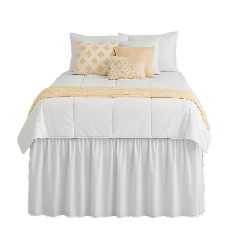 Solid Color Bed Dust Cover Household Wrap Around Style Bed Skirt Fade Resistant Washable Ruffles Bed Protector Hotel