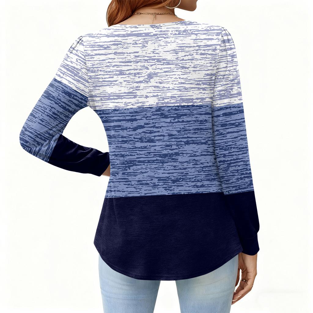 Women's Relaxed,Fit V,Neck Vintage Color,Blocked Floral Print Long,Sleeve Pullover Tee